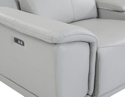 Light Gray Italian Leather Power Reclining U Shaped Seven Piece Corner Sectional With Console HomeRoots