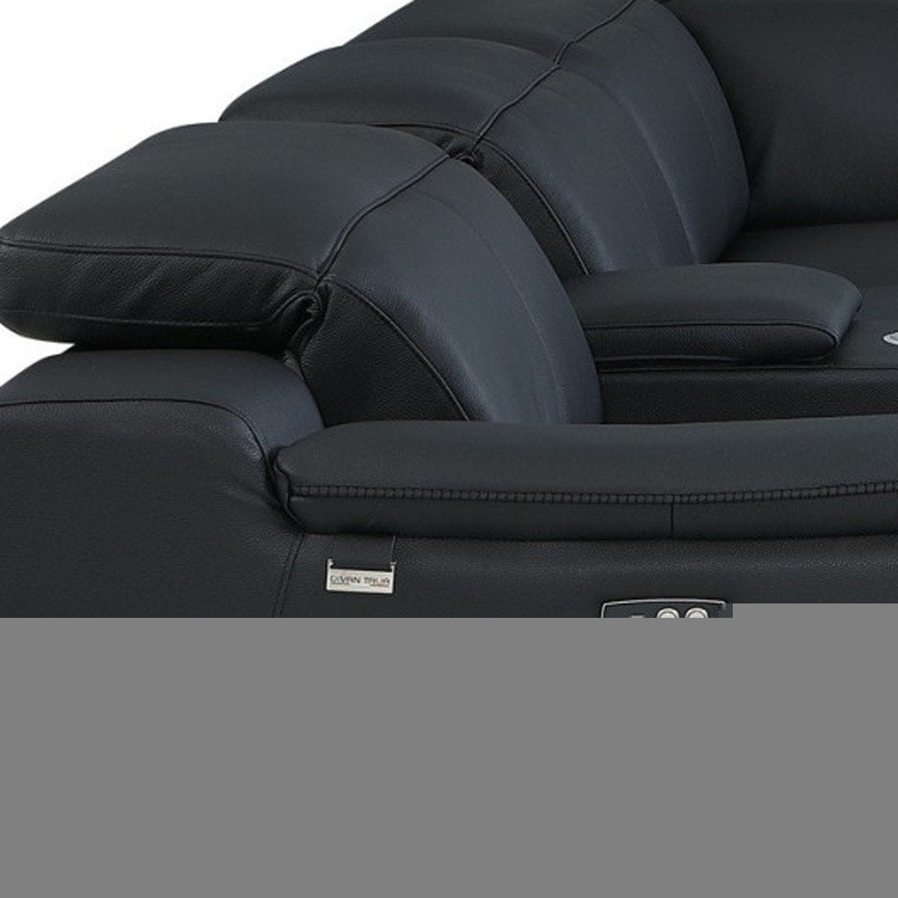 Black Italian Leather Power Reclining U Shaped Seven Piece Corner Sectional With Console HomeRoots