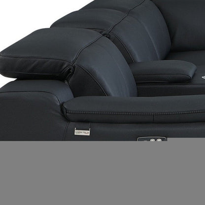 Black Italian Leather Power Reclining U Shaped Seven Piece Corner Sectional With Console HomeRoots