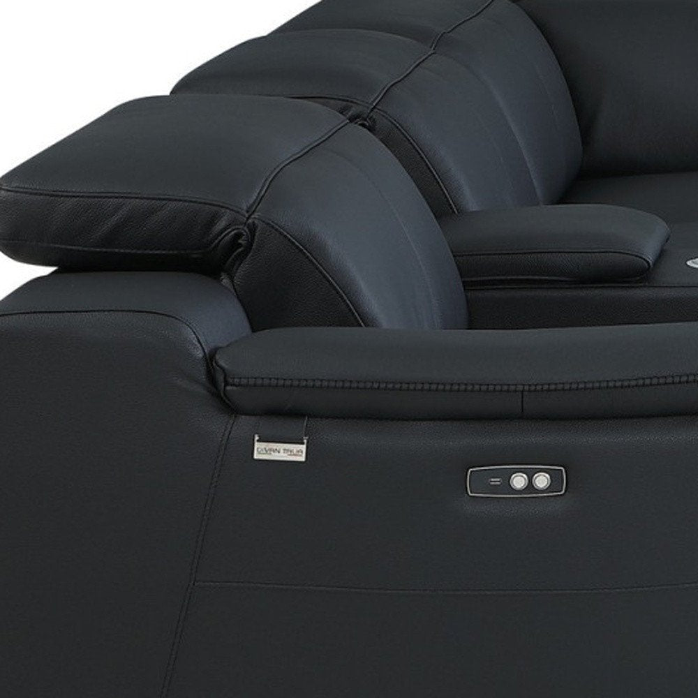 Black Italian Leather Power Reclining U Shaped Seven Piece Corner Sectional With Console HomeRoots