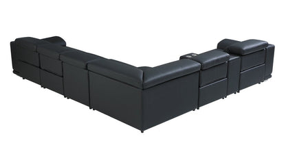 Black Italian Leather Power Reclining U Shaped Seven Piece Corner Sectional With Console HomeRoots