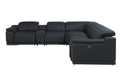 Black Italian Leather Power Reclining U Shaped Seven Piece Corner Sectional With Console HomeRoots