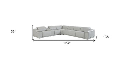Light Gray Italian Leather Power Reclining U Shaped Seven Piece Corner Sectional With Console HomeRoots