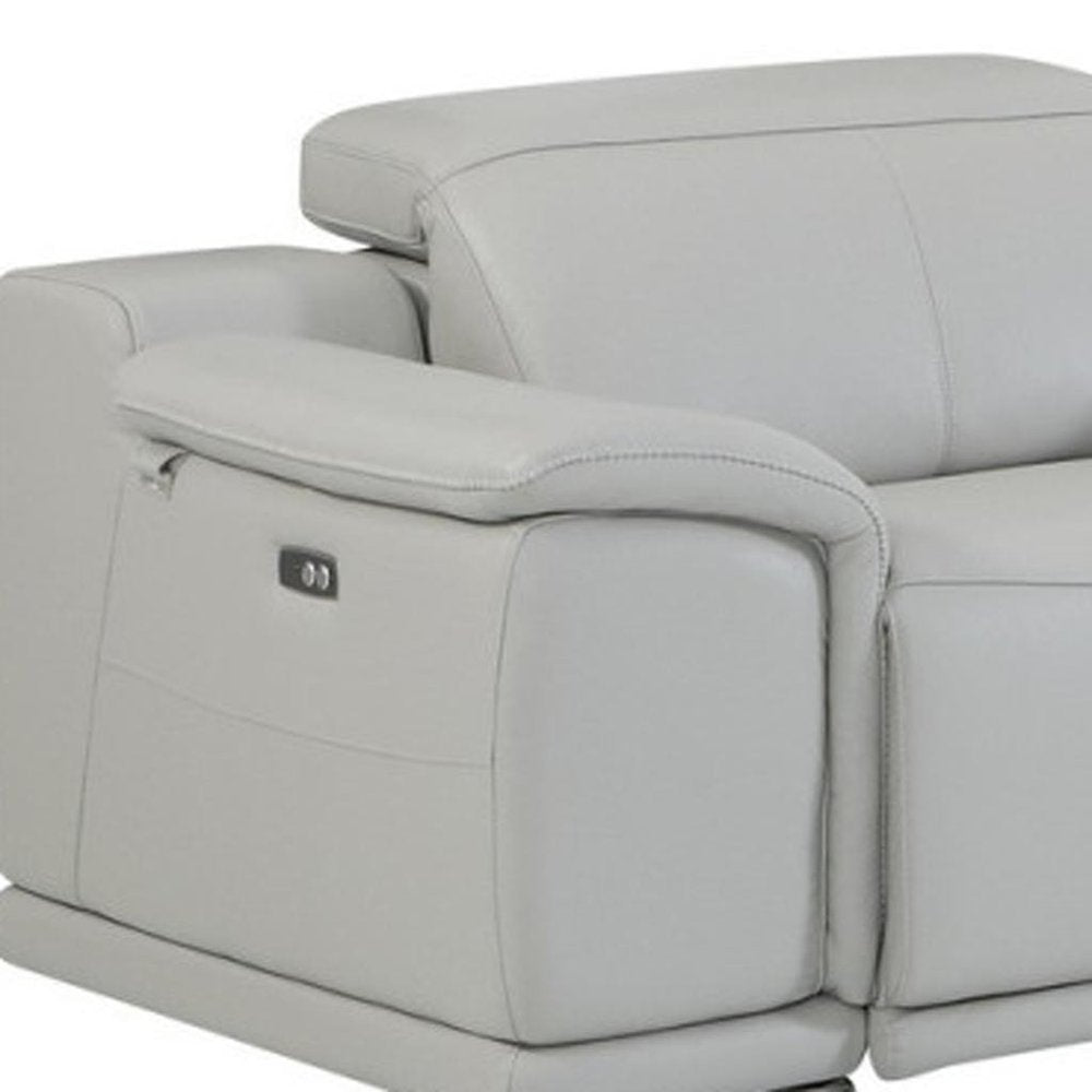 Light Gray Italian Leather Power Reclining U Shaped Seven Piece Corner Sectional With Console HomeRoots