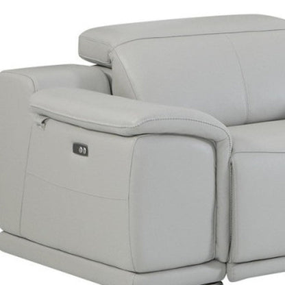 Light Gray Italian Leather Power Reclining U Shaped Seven Piece Corner Sectional With Console HomeRoots