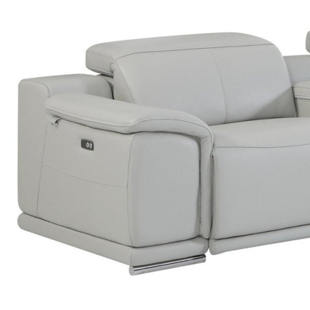 Light Gray Italian Leather Power Reclining U Shaped Seven Piece Corner Sectional With Console HomeRoots