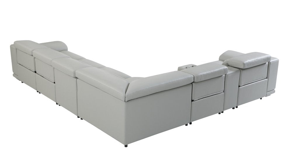 Light Gray Italian Leather Power Reclining U Shaped Seven Piece Corner Sectional With Console — view 4