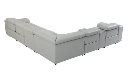 Light Gray Italian Leather Power Reclining U Shaped Seven Piece Corner Sectional With Console HomeRoots