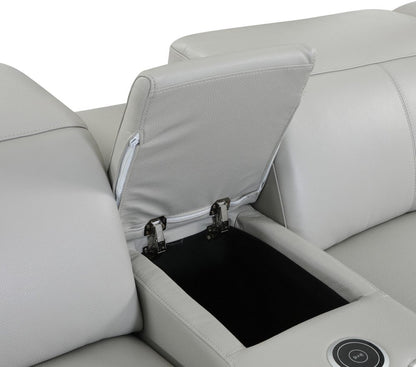 Light Gray Italian Leather Power Reclining U Shaped Seven Piece Corner Sectional With Console HomeRoots