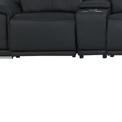 Black Italian Leather Power Reclining U Shaped Eight Piece Corner Sectional With Console HomeRoots