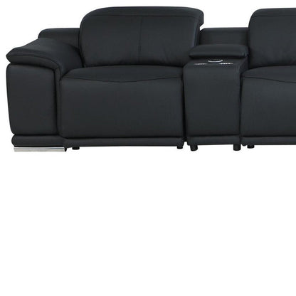 Black Italian Leather Power Reclining U Shaped Eight Piece Corner Sectional With Console HomeRoots