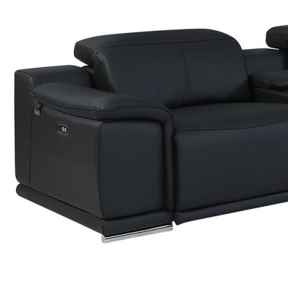 Black Italian Leather Power Reclining U Shaped Eight Piece Corner Sectional With Console HomeRoots