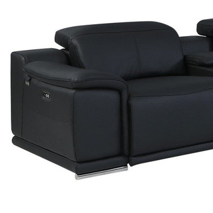 Black Italian Leather Power Reclining U Shaped Eight Piece Corner Sectional With Console HomeRoots