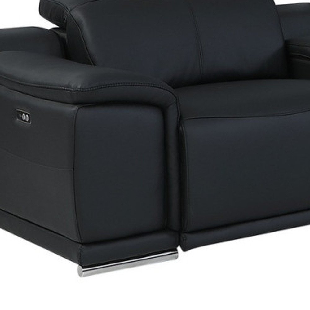 Black Italian Leather Power Reclining U Shaped Eight Piece Corner Sectional With Console HomeRoots