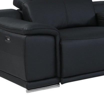 Black Italian Leather Power Reclining U Shaped Eight Piece Corner Sectional With Console HomeRoots