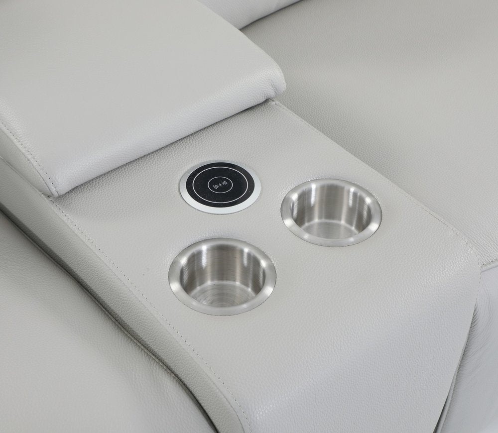 Light Gray Italian Leather Power Reclining U Shaped Eight Piece Corner Sectional With Console HomeRoots