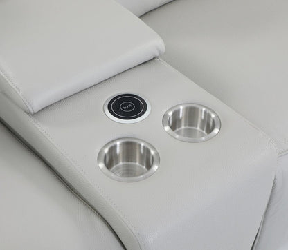 Light Gray Italian Leather Power Reclining U Shaped Eight Piece Corner Sectional With Console HomeRoots