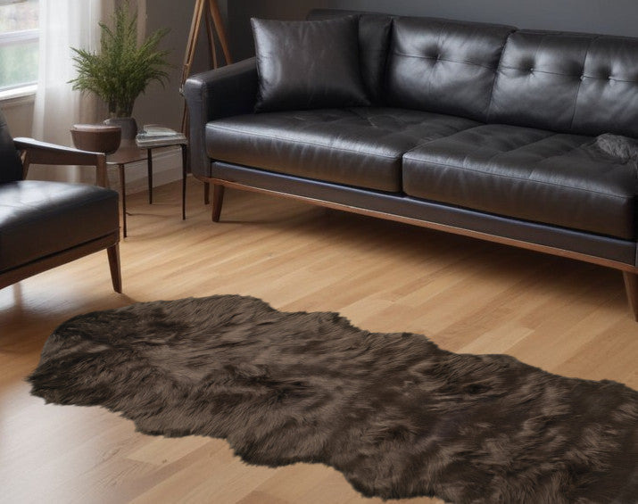 2' X 6' Chocolate Faux Fur Washable Non Skid Area Rug - 62.99" (L) x 92.52" (W) x 0.23" (H) FurniFindUSA