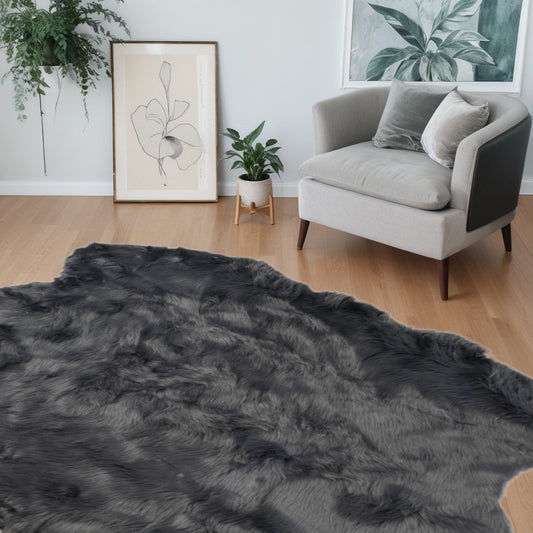 5' X 6' Grey Faux Fur Washable Non Skid Area Rug - 60.0" (H) x 72.0" (W) x 2.0" (D)