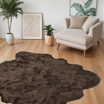 5' X 6' Chocolate Faux Sheepskin Non Skid Area Rug - 60.0" (H) x 72.0" (W) x 2.0" (D)