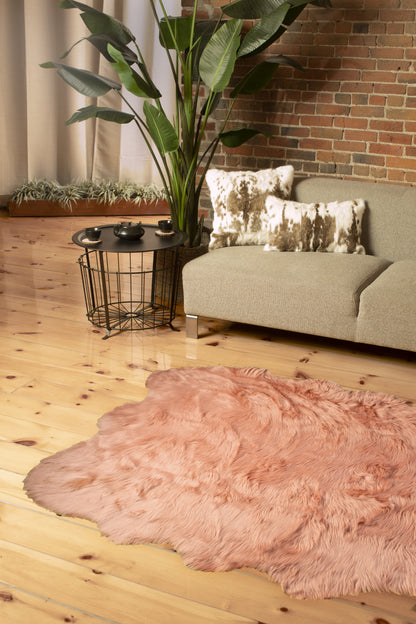 5' X 6' Rose Pink Faux Sheepskin Non Skid Area Rug - 60.0" (H) x 72.0" (W) x 2.0" (D)