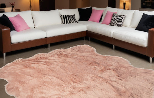 5' X 6' Rose Pink Faux Sheepskin Non Skid Area Rug - 60.0" (H) x 72.0" (W) x 2.0" (D)