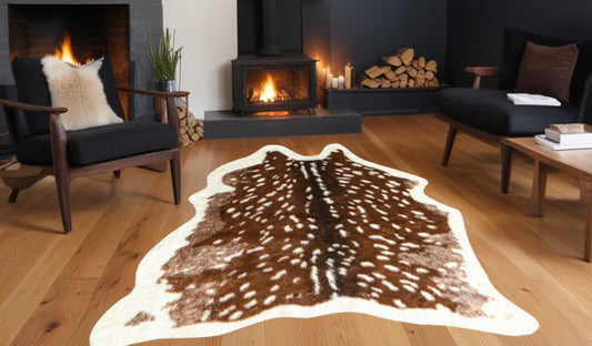 4' X 5' Off White And Brown Faux Cowhide Non Skid Area Rug - 96.0" (L) x 132.0" (W) x 0.39" (H)