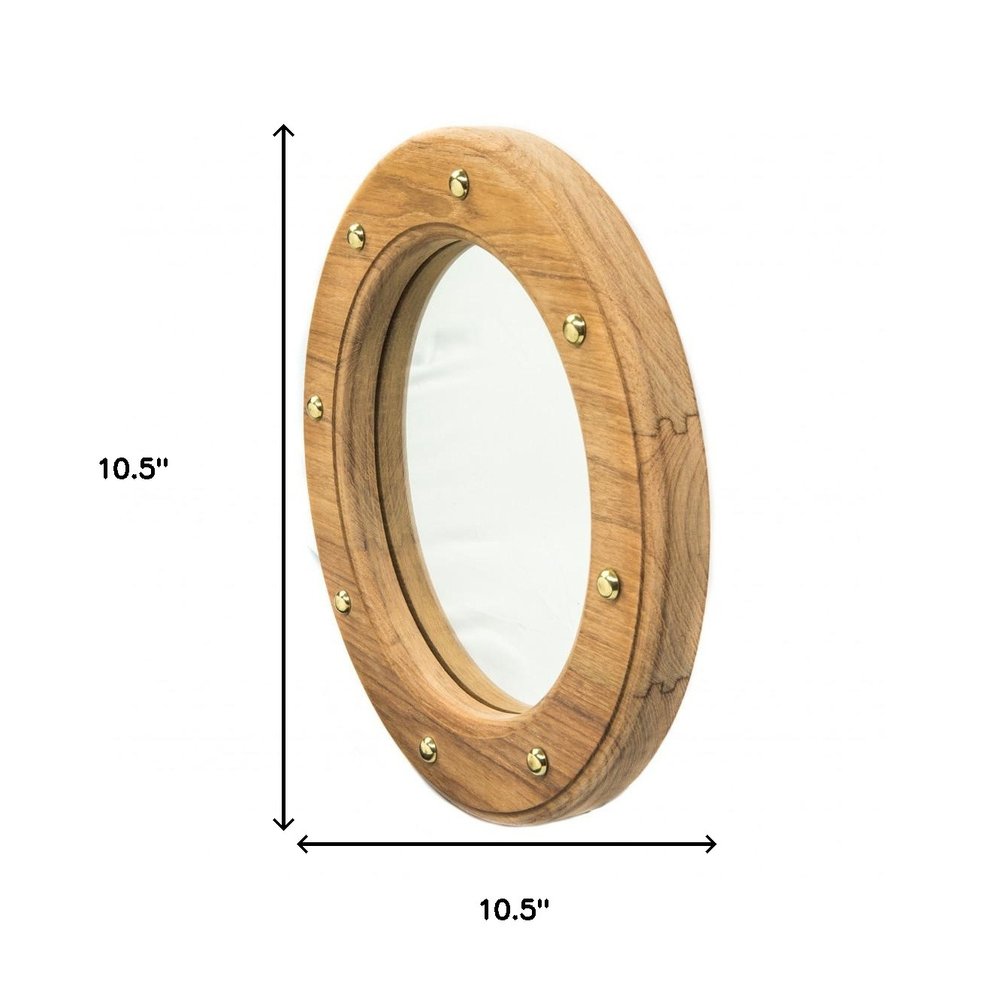 11" Brown Solid Wood Round Accent Mirror HomeRoots