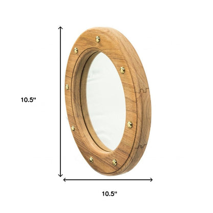 11" Brown Solid Wood Round Accent Mirror HomeRoots