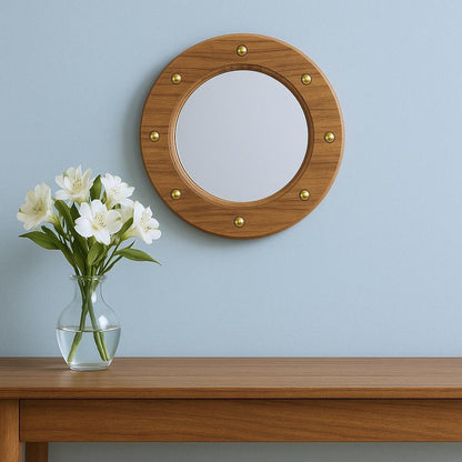 11" Brown Solid Wood Round Accent Mirror HomeRoots