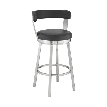 30" Black And Silver Fabric And Iron Backless Bar Height Swivel Bar Chair HomeRoots