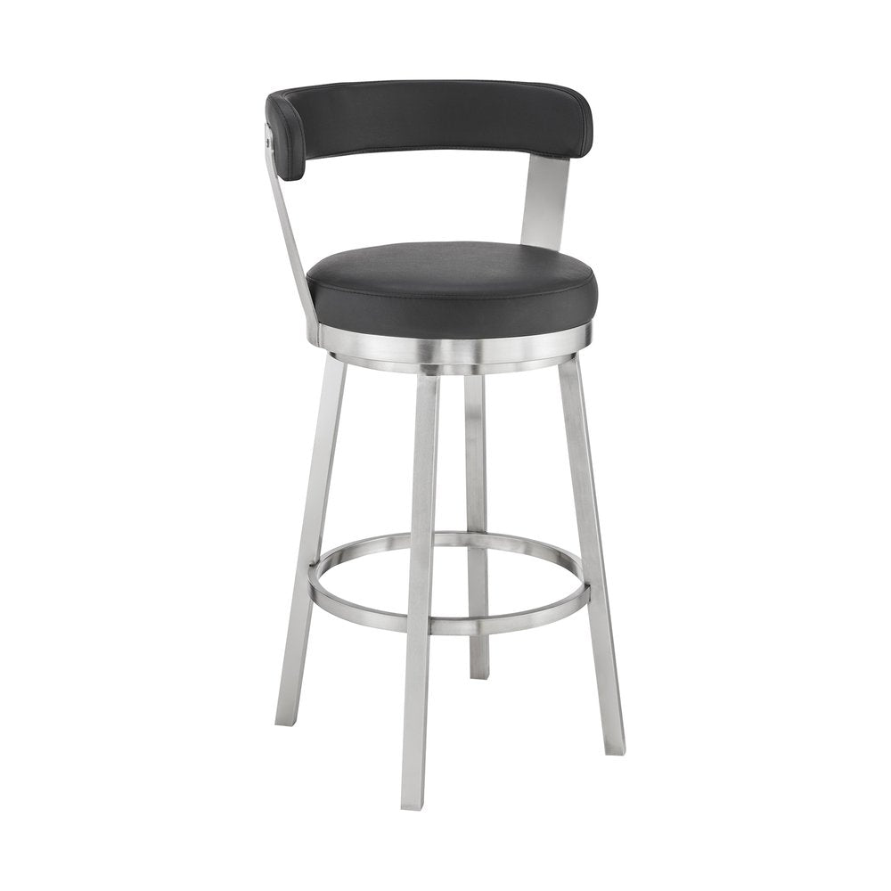 30" Black And Silver Iron Swivel Backless Bar Height Bar Chair HomeRoots