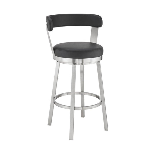 30" Black And Silver Fabric And Iron Backless Bar Height Swivel Bar Chair HomeRoots