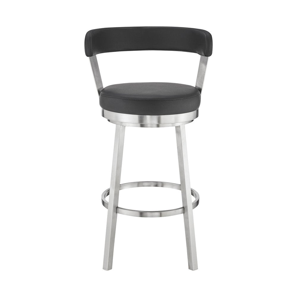30" Black And Silver Iron Swivel Backless Bar Height Bar Chair HomeRoots