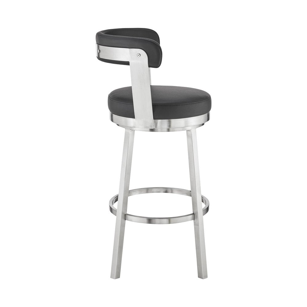 30" Black And Silver Iron Swivel Backless Bar Height Bar Chair HomeRoots