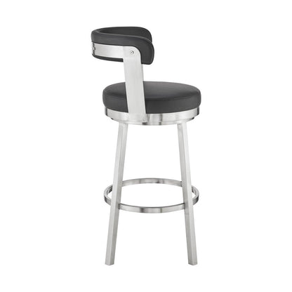 30" Black And Silver Iron Swivel Backless Bar Height Bar Chair HomeRoots