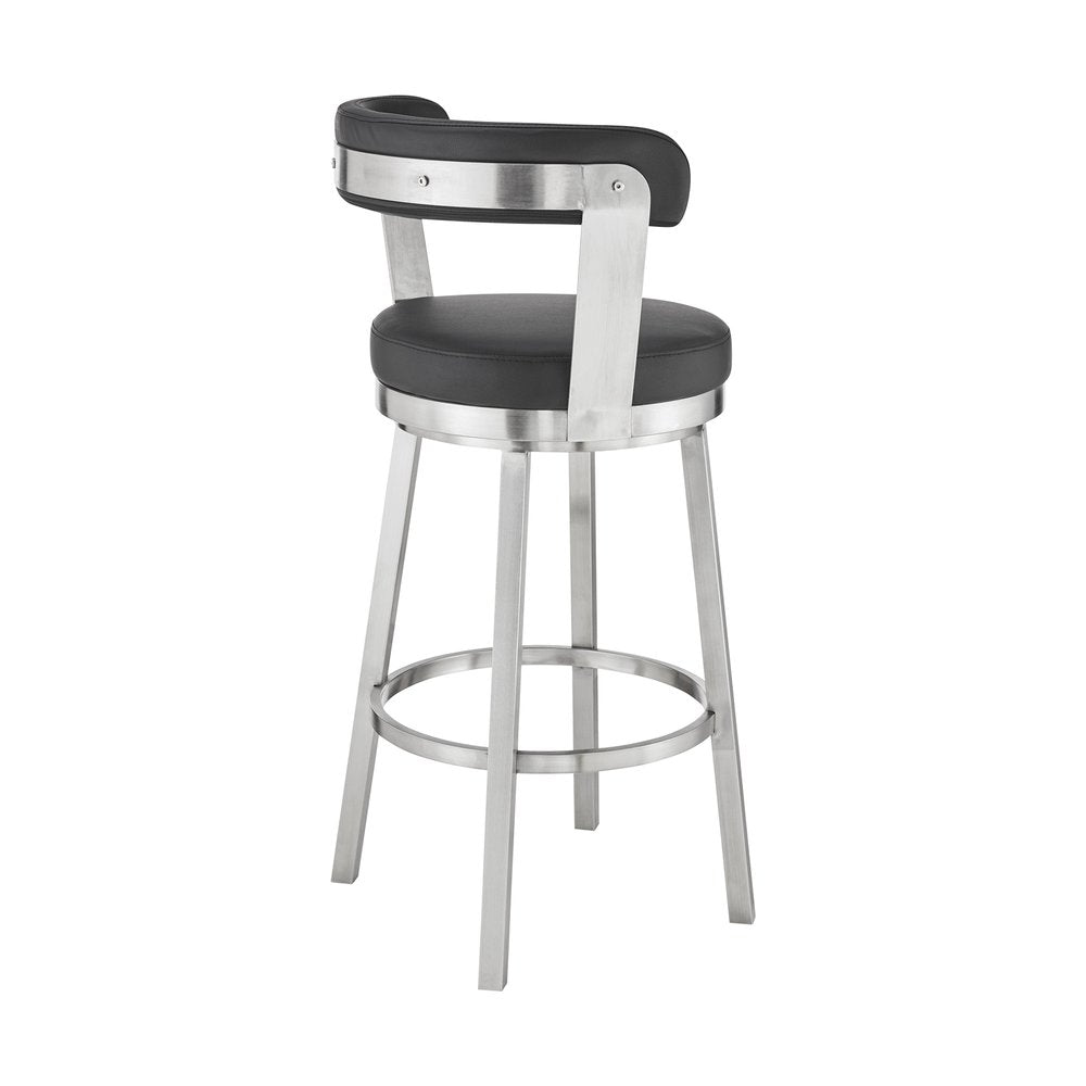 30" Black And Silver Iron Swivel Backless Bar Height Bar Chair HomeRoots