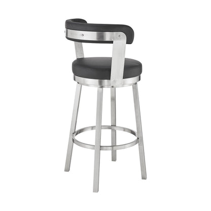 30" Black And Silver Iron Swivel Backless Bar Height Bar Chair HomeRoots