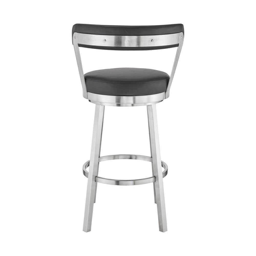 30" Black And Silver Fabric And Iron Backless Bar Height Swivel Bar Chair HomeRoots