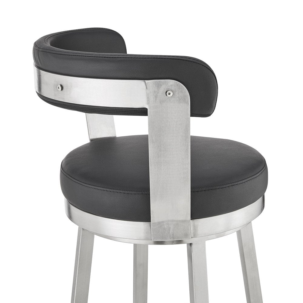 30" Black And Silver Fabric And Iron Backless Bar Height Swivel Bar Chair HomeRoots