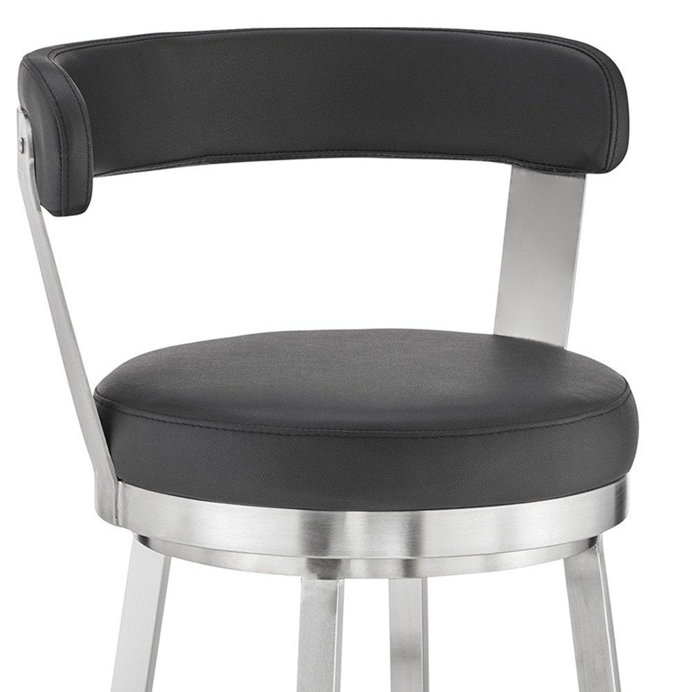 30" Black And Silver Iron Swivel Backless Bar Height Bar Chair HomeRoots