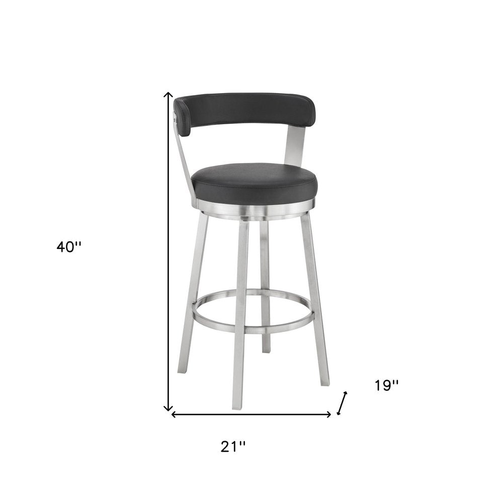 30" Black And Silver Iron Swivel Backless Bar Height Bar Chair HomeRoots