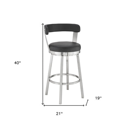 30" Black And Silver Iron Swivel Backless Bar Height Bar Chair HomeRoots