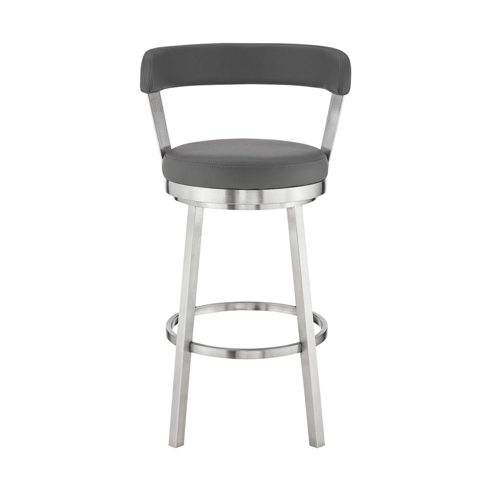 26" Gray And Silver Fabric And Iron Backless Counter Height Swivel Bar Chair HomeRoots