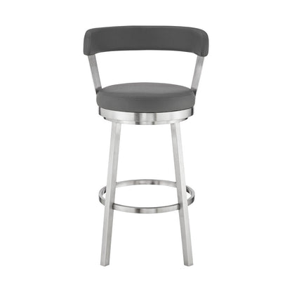 26" Gray And Silver Fabric And Iron Backless Counter Height Swivel Bar Chair HomeRoots