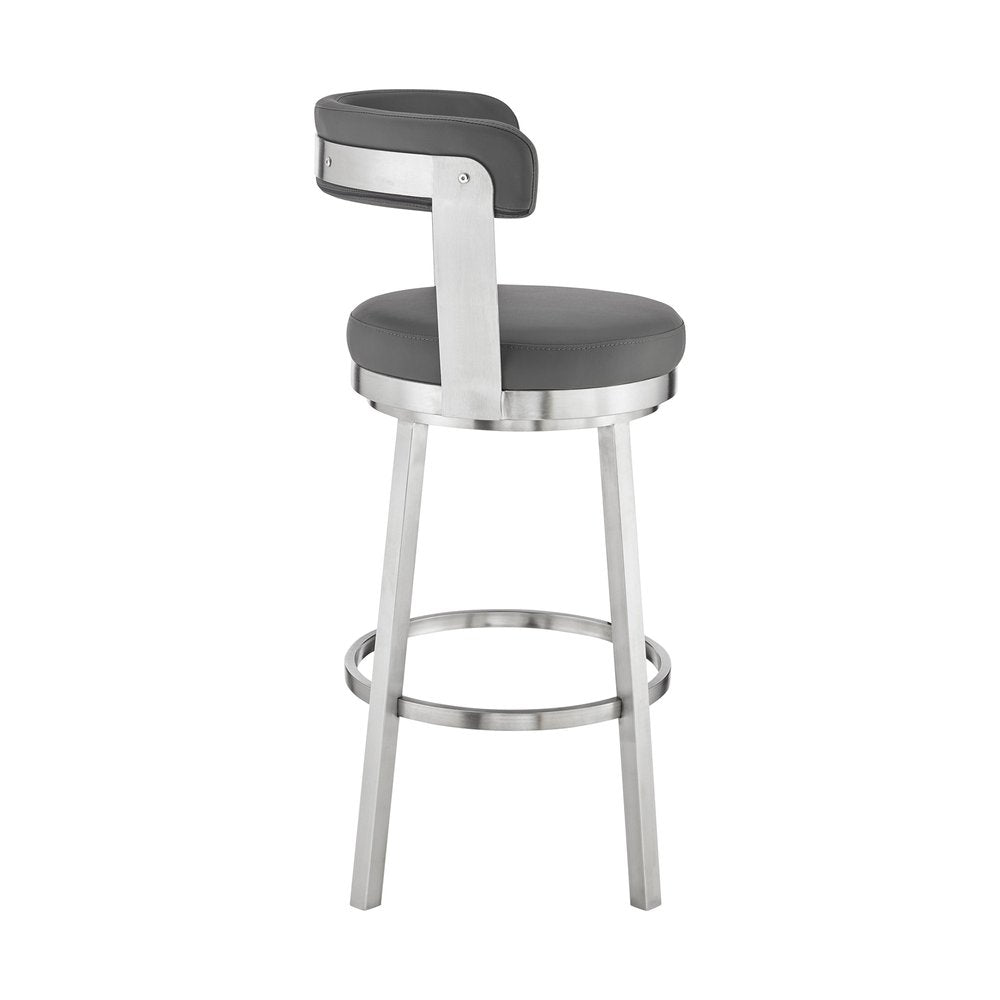 26" Gray And Silver Fabric And Iron Backless Counter Height Swivel Bar Chair HomeRoots
