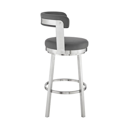 26" Gray And Silver Fabric And Iron Backless Counter Height Swivel Bar Chair HomeRoots