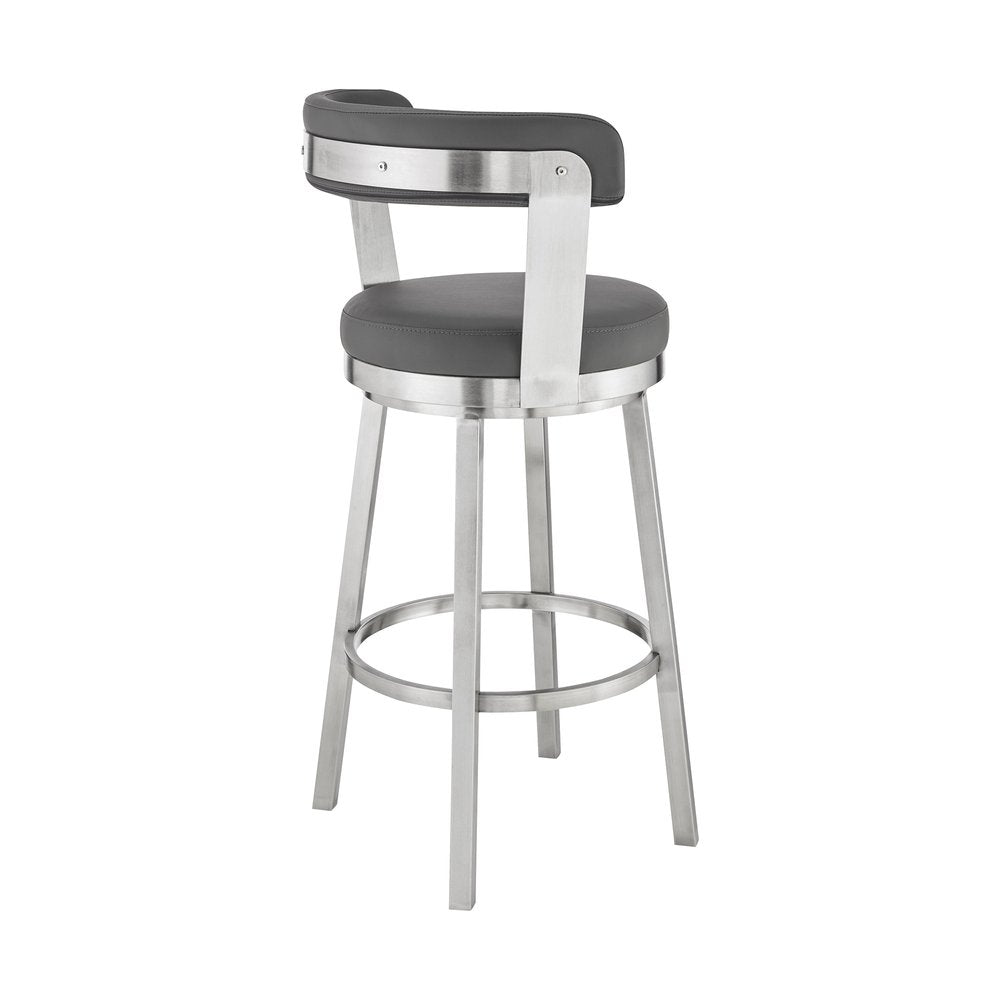 26" Gray And Silver Fabric And Iron Backless Counter Height Swivel Bar Chair HomeRoots