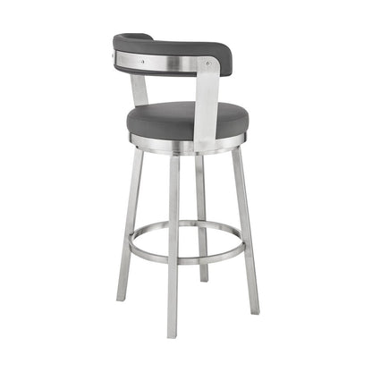 26" Gray And Silver Fabric And Iron Backless Counter Height Swivel Bar Chair HomeRoots