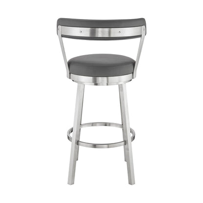 26" Gray And Silver Fabric And Iron Backless Counter Height Swivel Bar Chair HomeRoots